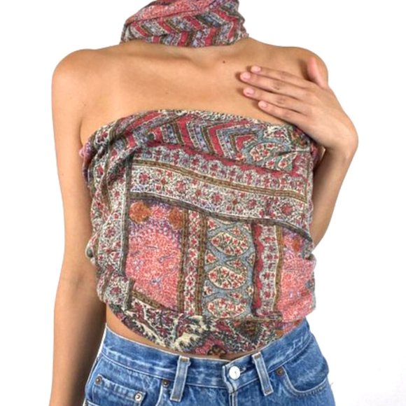Vintage Paisley Infinity Scarf Halter Crop Top - Picture 3 of 7